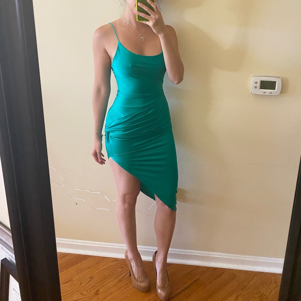 Green slit dress